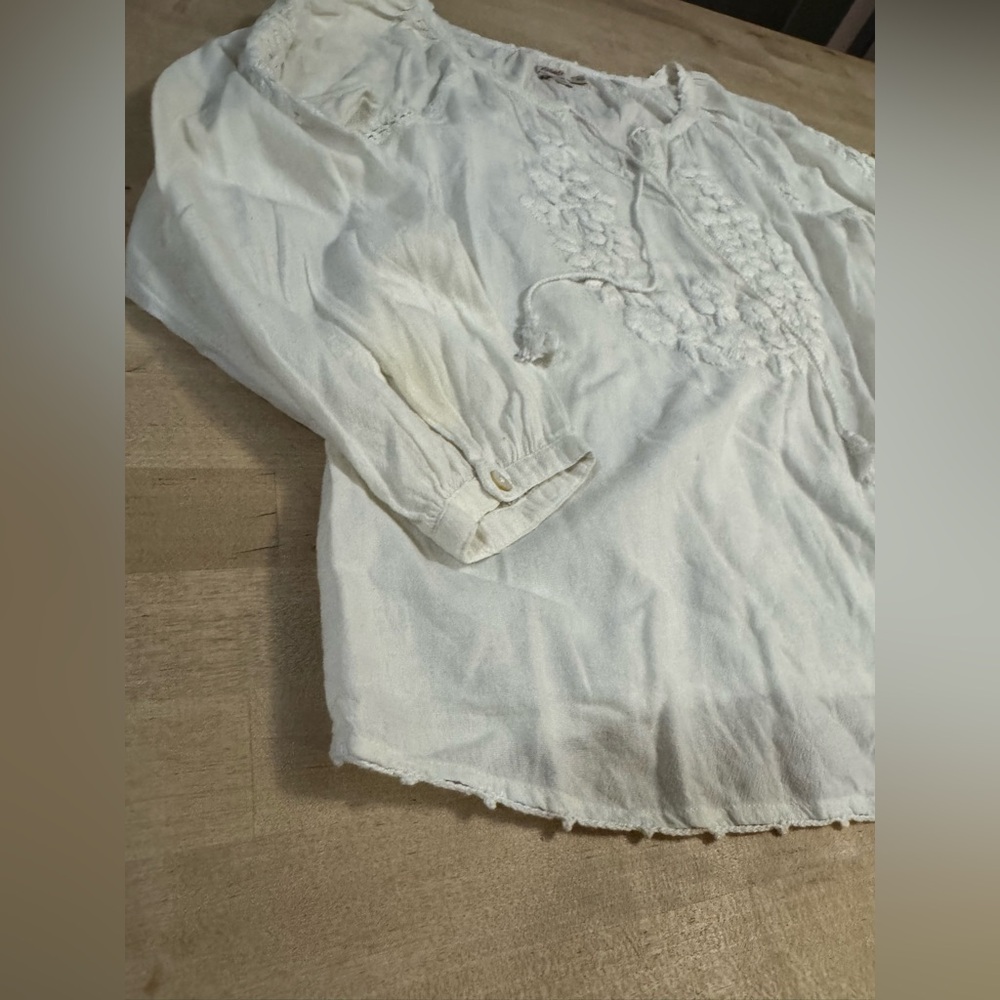 Faherty Cream boho Embroidered Blouse - Picture 2 of 8